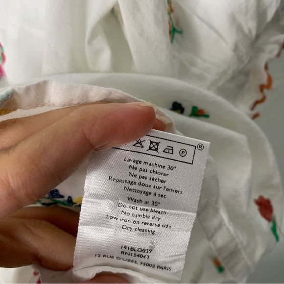 Sézane 38 US 6 Andrea Floral Embroidered Ruffle Blouse White Sheer - Picture 11 of 12